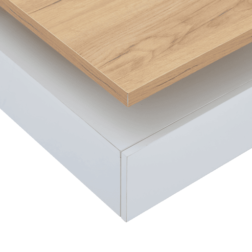 Mesa de centro quadrada com rotação de 360° - 70x70x36 cm - com 1 gaveta - Branco e Natural Mesa de centro quadrada com rotação de 360° - 70x70x36 cm - com 1 gaveta - Branco e Natural