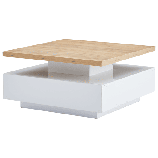 Mesa de centro quadrada com rotação de 360° - 70x70x36 cm - com 1 gaveta - Branco e Natural Mesa de centro quadrada com rotação de 360° - 70x70x36 cm - com 1 gaveta - Branco e Natural