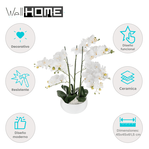 WELL HOME - Orquídea em vaso de cerâmica branca H65