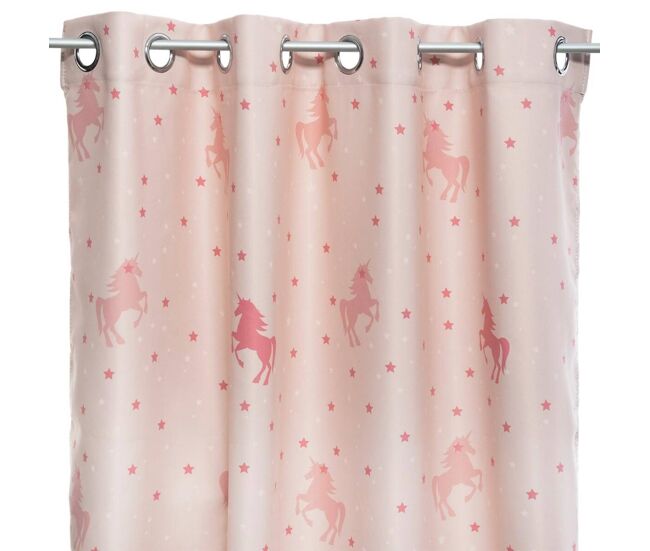 Well home - cortina opaca infantil "unicornio" rosa 140x250cm