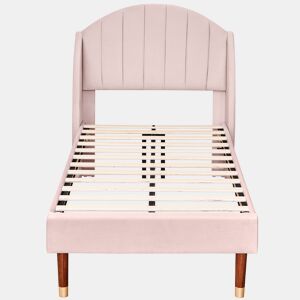 Cama estofada em veludo com estrado de ripas 90x200 cm - Rosa