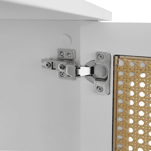 Móvel moderno para televisão - com portas de rotim e 2 gavetas - pés metálicos - Branco