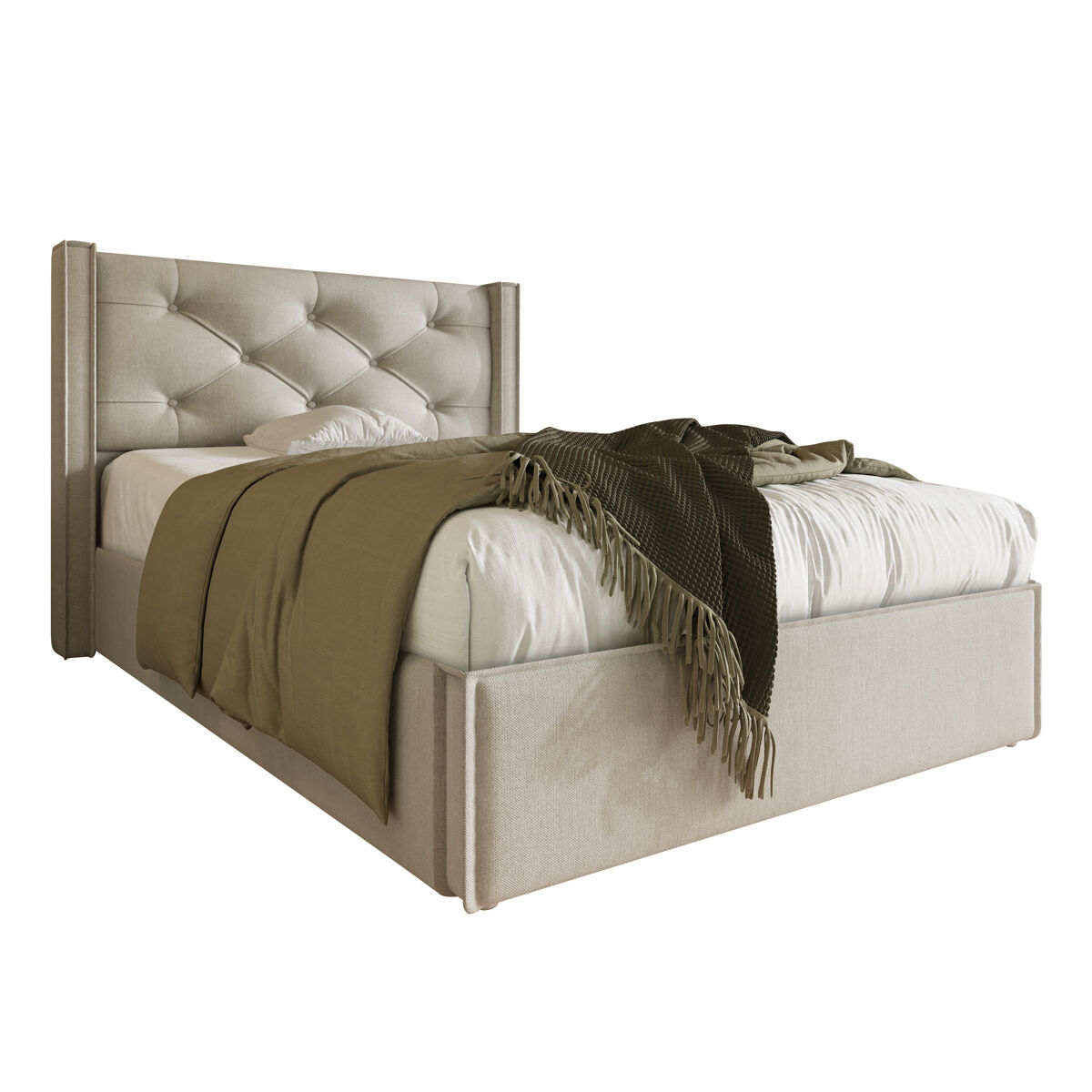 Cama contenedor acolchada 90x200 cm en tejido de algodón - con somier - gris claro