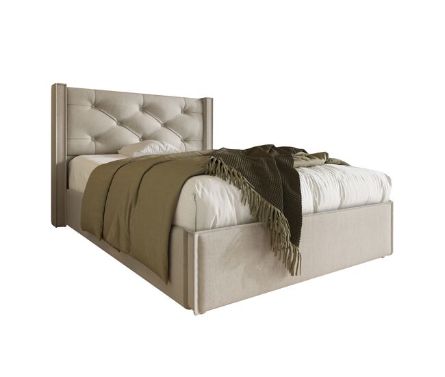 Cama contenedor acolchada 90x200 cm en tejido de algodón - con somier - gris claro