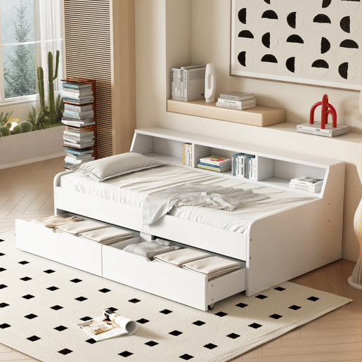 Sofá-cama - Sofá-cama 90x200 cm com 2 gavetas - Branco Sofá-cama - Sofá-cama 90x200 cm com 2 gavetas - Branco