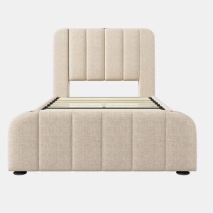 Cama com gavetas 90x200 cm em tecido de linho - com carregamento USB e tipo C - decorada com riscas douradas - Bege