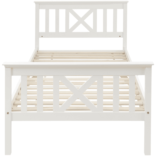 Cama de madeira maciça com estrado de ripas - 90x200cm - Branco