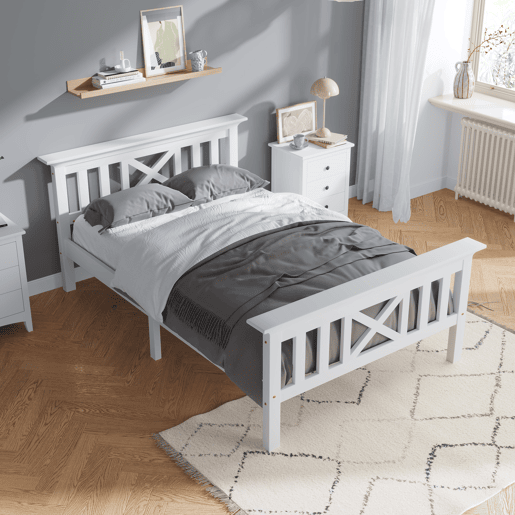 Cama de madeira maciça com estrado de ripas - 90x200cm - Branco