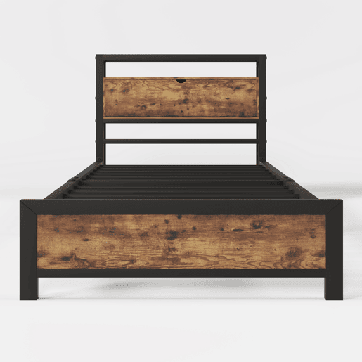 Cama para adultos 90x200 cm com espaço de arrumação - estrutura metálica - Castanho