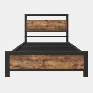 Cama para adultos 90x200 cm com espaço de arrumação - estrutura metálica - Castanho