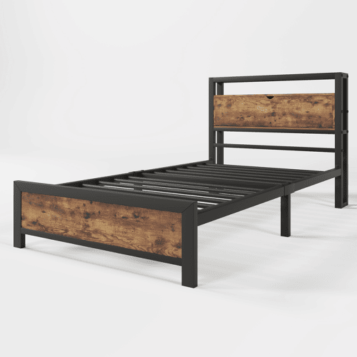 Cama para adultos 90x200 cm com espaço de arrumação - estrutura metálica - Castanho