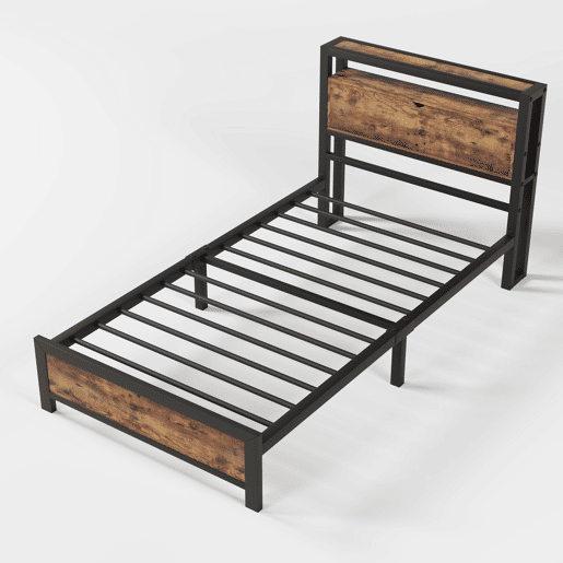 Cama para adultos 90x200 cm com espaço de arrumação - estrutura metálica - Castanho