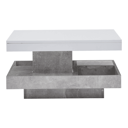 Mesa de centro com arrumação 70x70x36 cm - Tampo brilhante rotativo 360° - Branco e cinzento