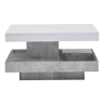 Mesa de centro com arrumação 70x70x36 cm - Tampo brilhante rotativo 360° - Branco e cinzento