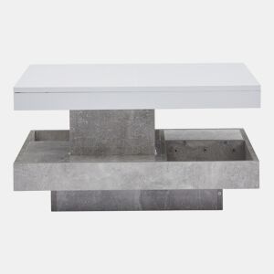 Mesa de centro com arrumação 70x70x36 cm - Tampo brilhante rotativo 360° - Branco e cinzento