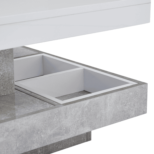 Mesa de centro com arrumação 70x70x36 cm - Tampo brilhante rotativo 360° - Branco e cinzento