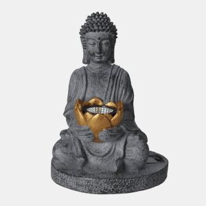 WELL HOME - Luz Solar Buddha em polystone com acabamento em ouro oxidado Ø17x25cm