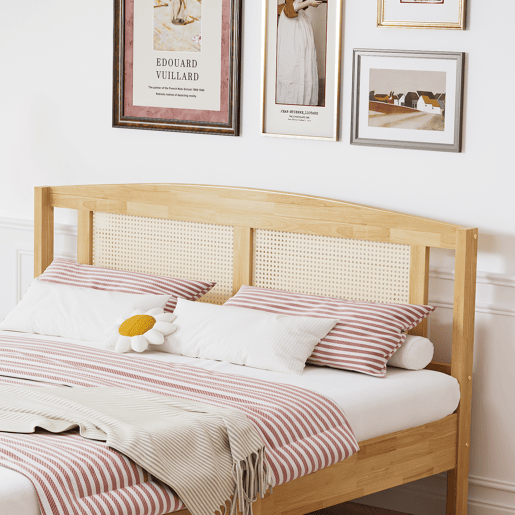 Cama juvenile,cama dupla de madeira de pinho e rattan PE 160x200cm,natural