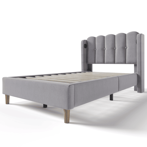 Cama de linho acolchoada 90x200 cm - com portas de carga e estrado - Cinzento Cama de linho acolchoada 90x200 cm - com portas de carga e estrado - Cinzento