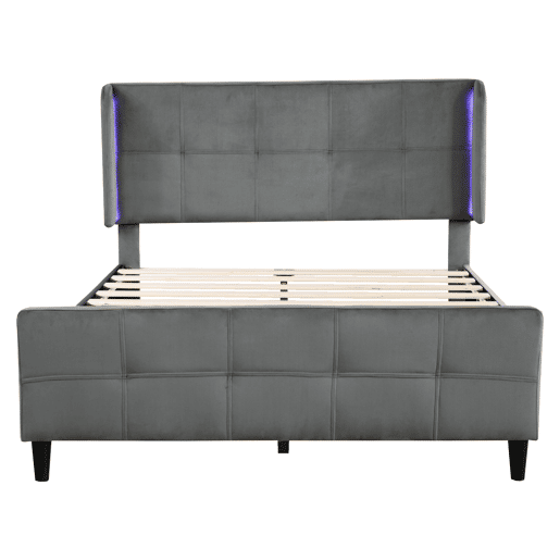 Cama de casal de veludo 140x200cm com luz led,cinzento