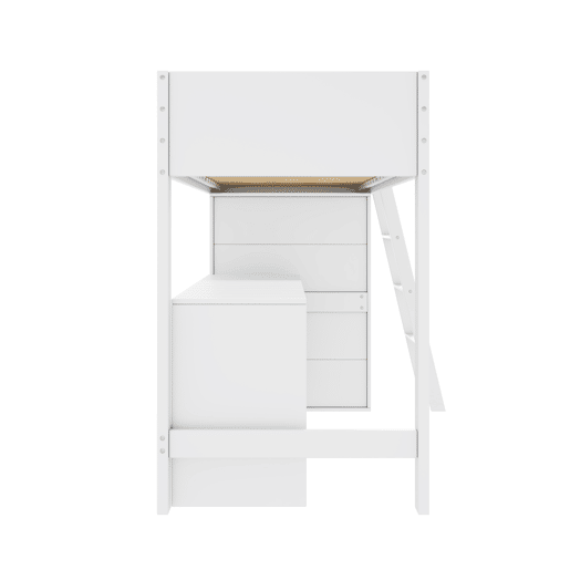 Cama alta de madeira 90x200 cm - com secretária e roupeiro modular - Branco