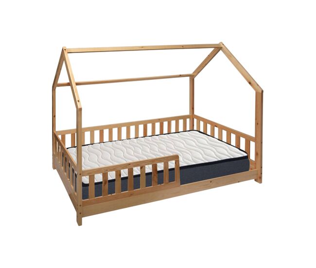 Set de cama infantil cabaña ''bosco'' 90x190cm + colchón zent roller 90x190cm (altura 17cm), transpirable, adaptable y atérmico