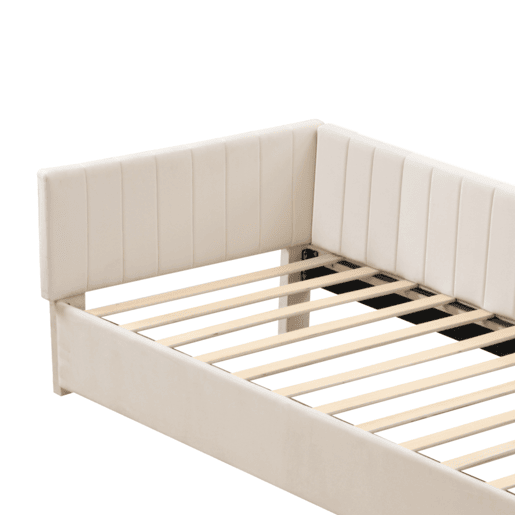 Cama individual estofada 90x200 cm - tecido aveludado - com estrado de molas - Bege