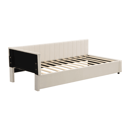 Cama individual estofada 90x200 cm - tecido aveludado - com estrado de molas - Bege