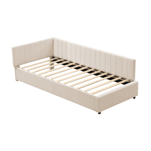 Cama individual estofada 90x200 cm - tecido aveludado - com estrado de molas - Bege