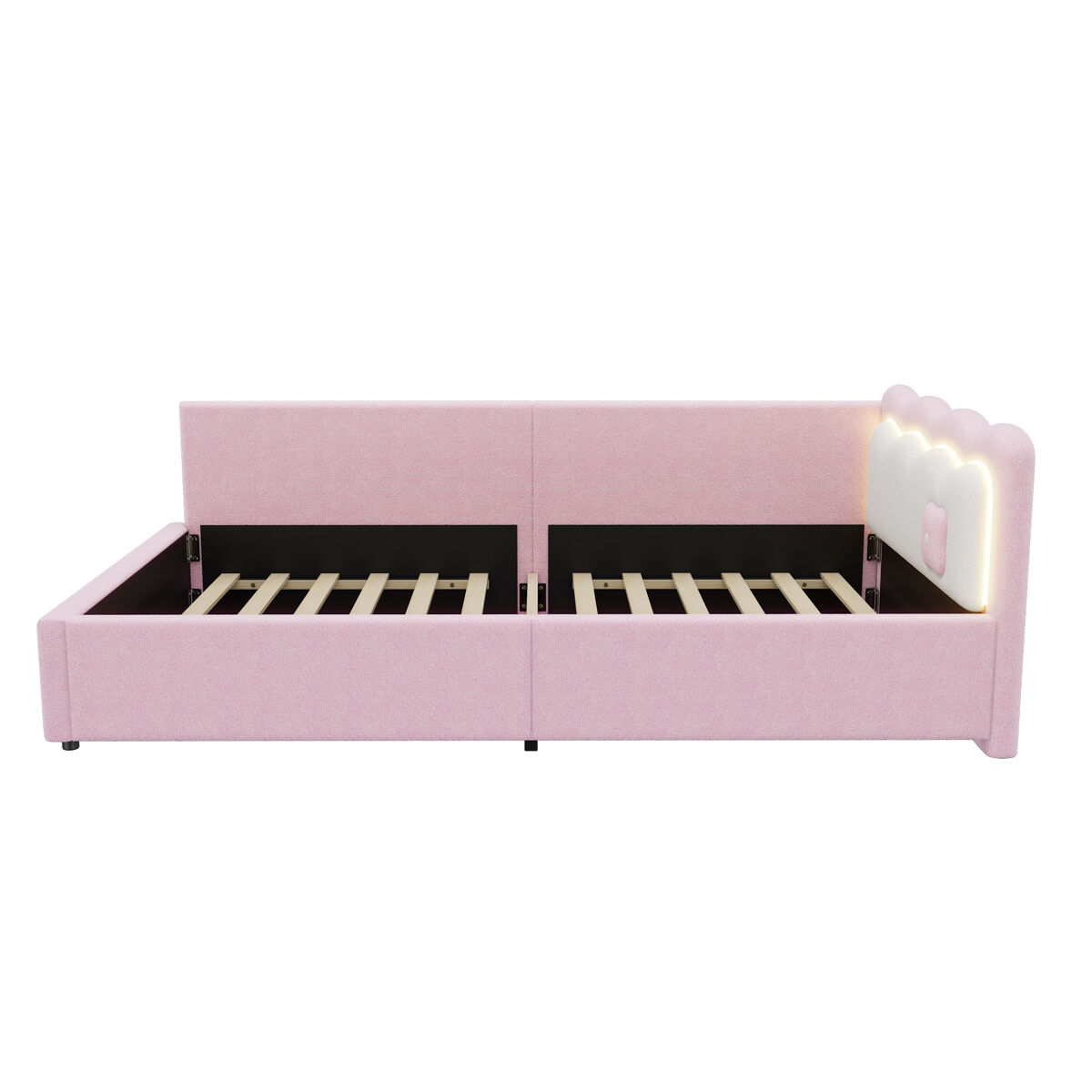 Sofá cama de 90x200 cm con led y somier de láminas - rosa