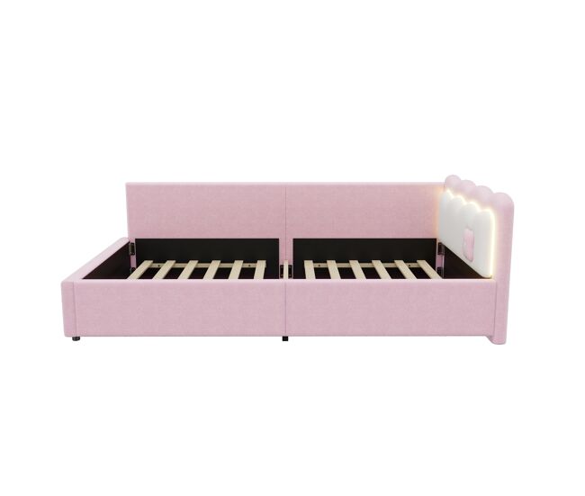 Sofá cama de 90x200 cm con led y somier de láminas - rosa