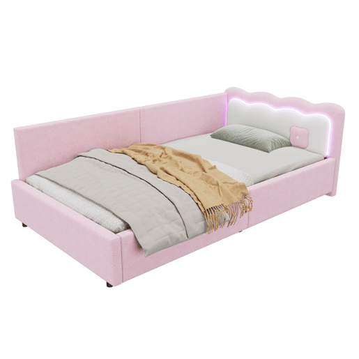 Sofá-cama 90x200 cm com LED e estrado de ripas - Rosa