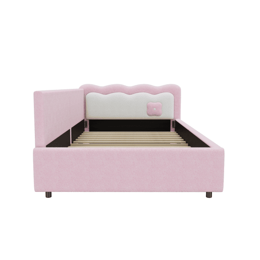 Sofá-cama 90x200 cm com LED e estrado de ripas - Rosa