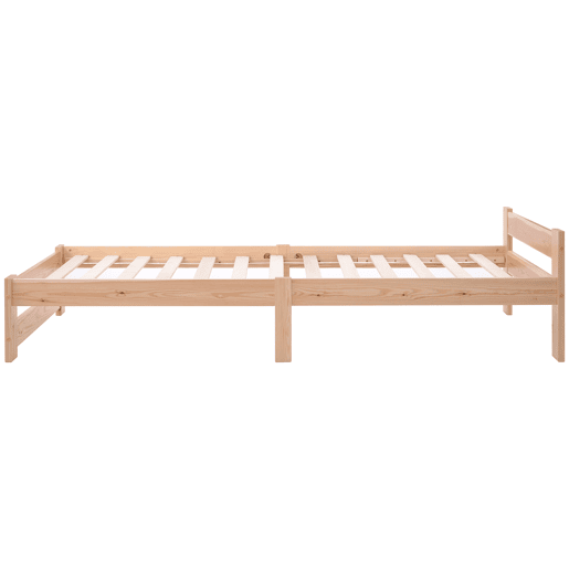 Cama individual de madeira maciça 90x200cm com cabeceira e estrado de molas - Natural