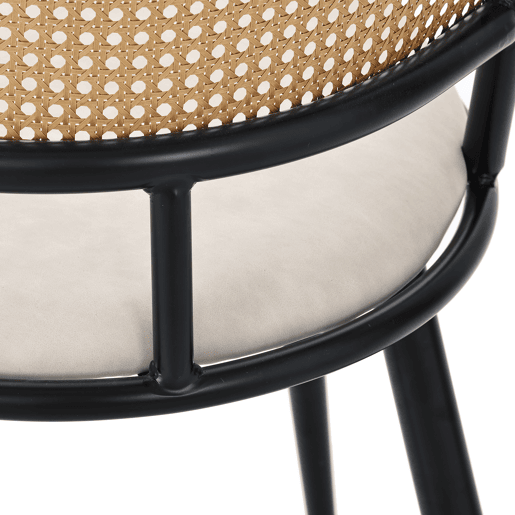 Conjunto de 2 cadeiras de jantar com almofada em pele sintética e encosto em PE rattan - Preto