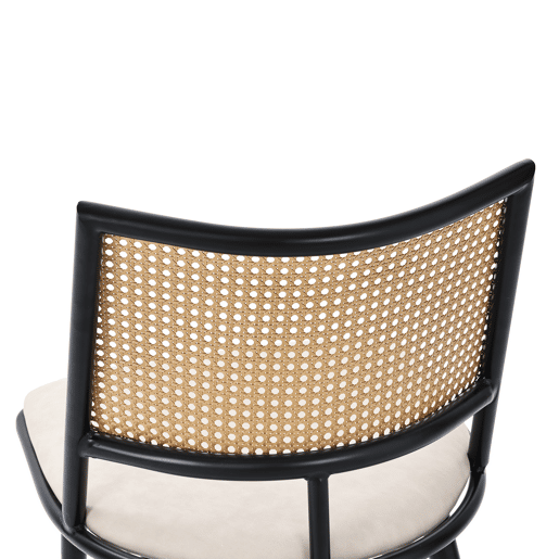 Conjunto de 2 cadeiras de jantar com almofada em pele sintética e encosto em PE rattan - Preto