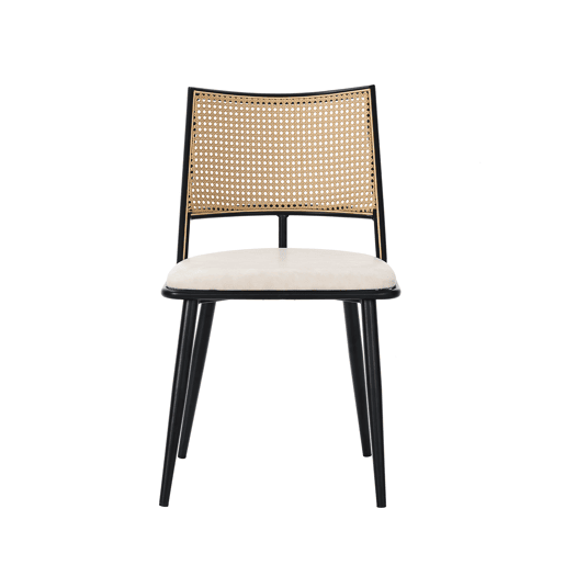 Conjunto de 2 cadeiras de jantar com almofada em pele sintética e encosto em PE rattan - Preto