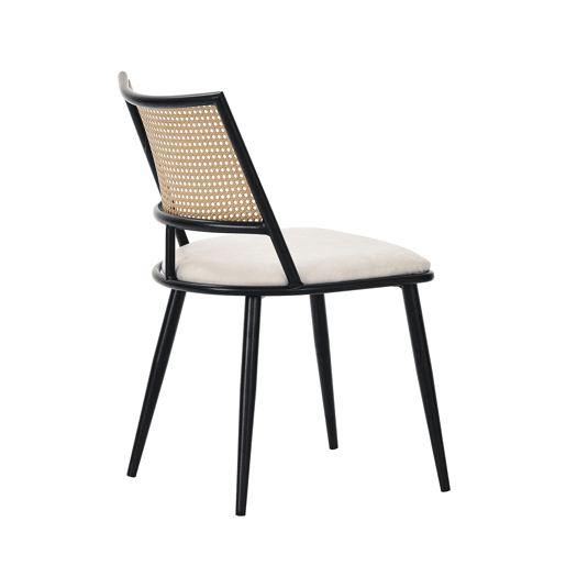 Conjunto de 2 cadeiras de jantar com almofada em pele sintética e encosto em PE rattan - Preto