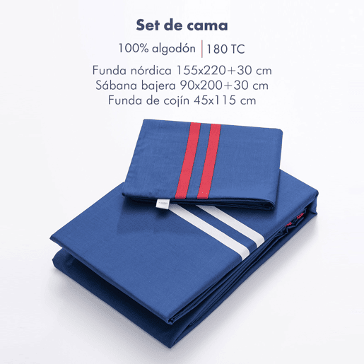 Conjunto de 3 peças Azul Marinho (Capa de Edredão ÚNICA 155x200+30cm + Lençol de Baixo 90x200+30cm + Capa de Almofada 45x115cm) 100% Algodão 180TC El Ganso
