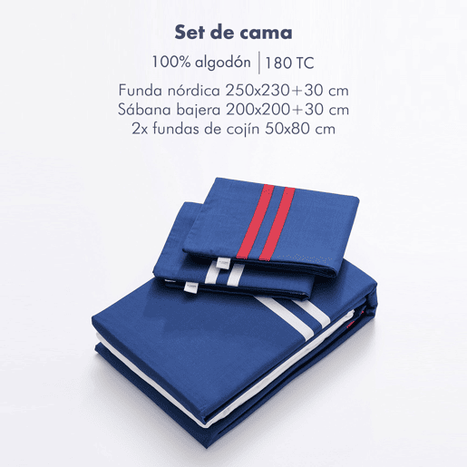 Conjunto de 4 peças Azul Marinho (Capa de Edredão KING 250x230+30cm + Lençol de Baixo 200x200+30cm + 2x Capa de Almofada 50x80cm) 100% Algodão 180TC El Ganso