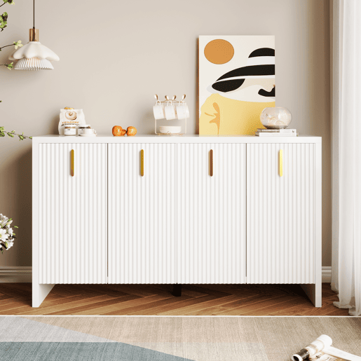 Aparador moderno - com prateleiras reguláveis - puxadores dourados - Branco