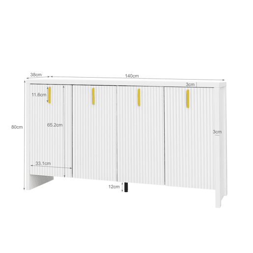 Aparador moderno - com prateleiras reguláveis - puxadores dourados - Branco