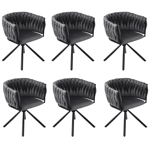 Conjunto de 6 cadeiras giratórias de veludo com braços - pernas de metal - Cinzento