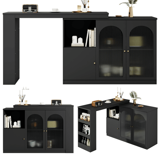 Aparador, armário de bar giratório em MDF - grande espaço de arrumação - estilo contemporâneo - Preto