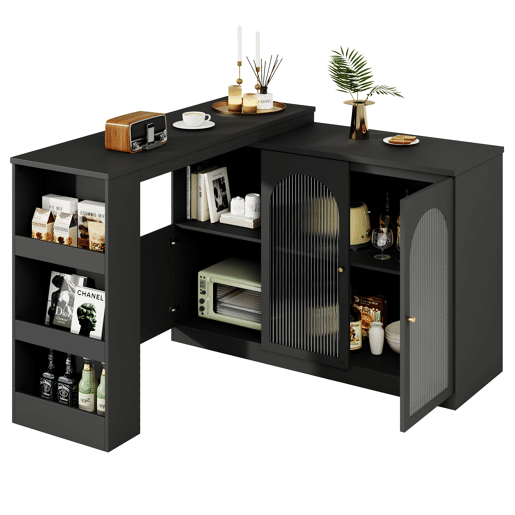 Aparador, armário de bar giratório em MDF - grande espaço de arrumação - estilo contemporâneo - Preto