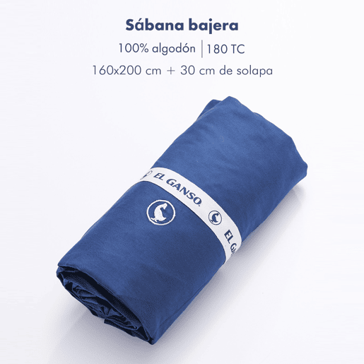 Lençol justo (160x200+aba 30cm) 100% Algodão 180TC azul marinho logotipo bordado El Ganso