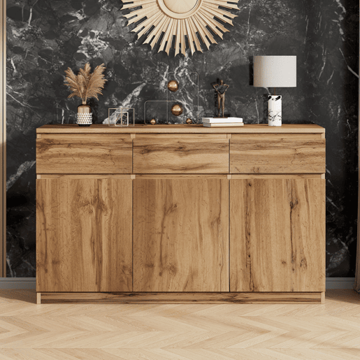 Aparador com 3 portas e 3 gavetas - aglomerado de partÃculas - Natural Aparador com 3 portas e 3 gavetas - aglomerado de partÃculas - Natural
