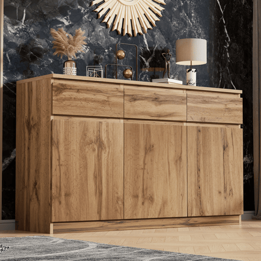 Aparador com 3 portas e 3 gavetas - aglomerado de partÃculas - Natural Aparador com 3 portas e 3 gavetas - aglomerado de partÃculas - Natural