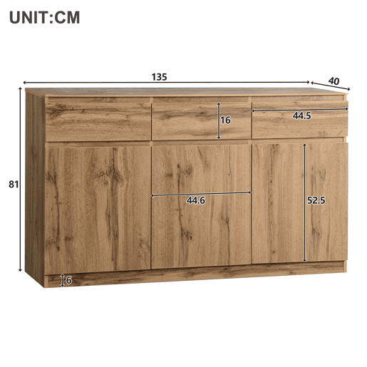 Aparador com 3 portas e 3 gavetas - aglomerado de partÃculas - Natural Aparador com 3 portas e 3 gavetas - aglomerado de partÃculas - Natural