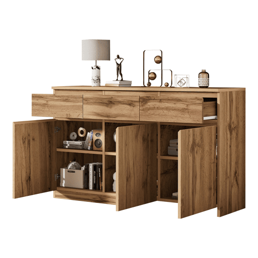Aparador com 3 portas e 3 gavetas - aglomerado de partÃculas - Natural Aparador com 3 portas e 3 gavetas - aglomerado de partÃculas - Natural